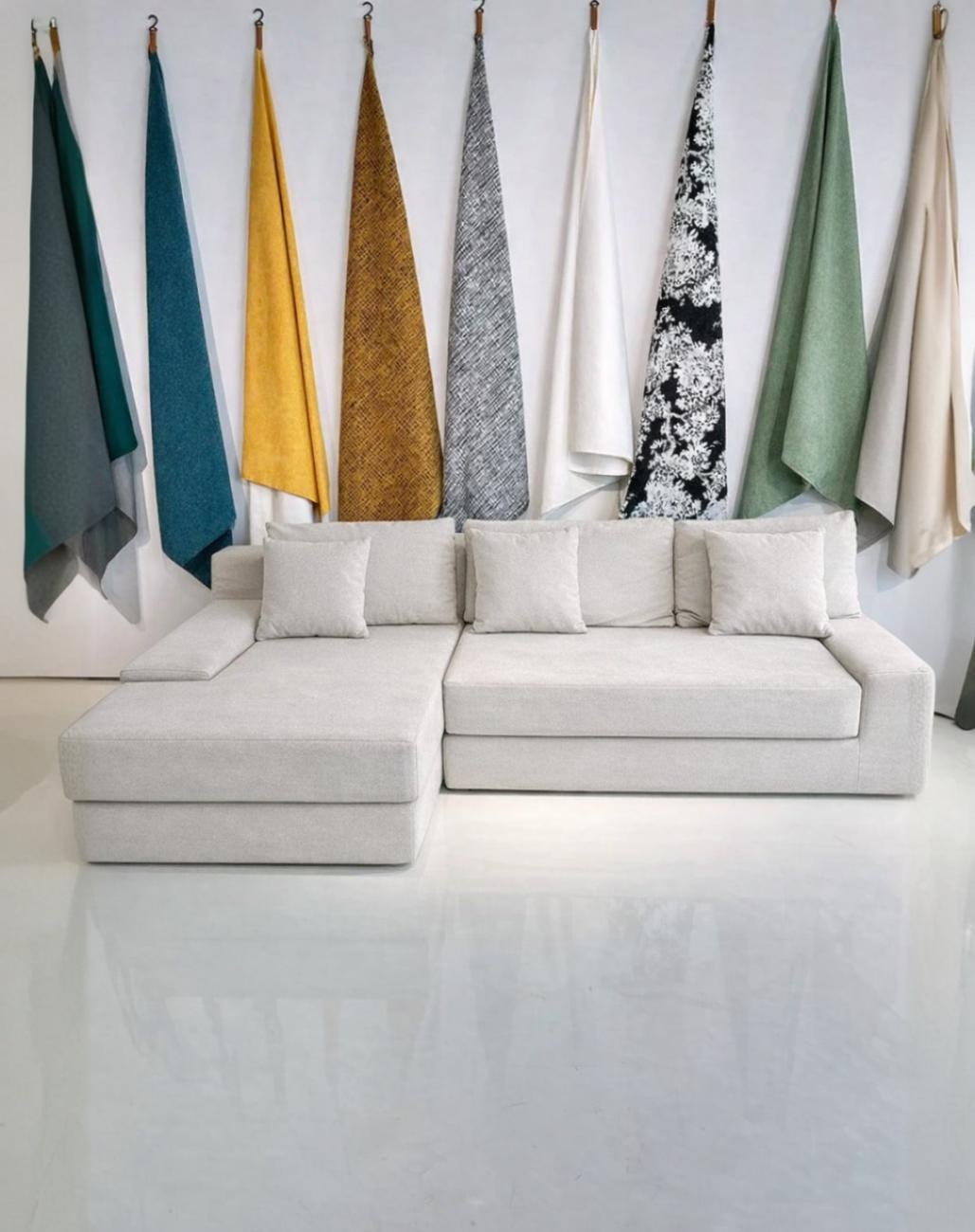 MYINDA L-Shaped Sectional Modular Sofa – Corduroy Compressed Sofa with Movable Ottoman