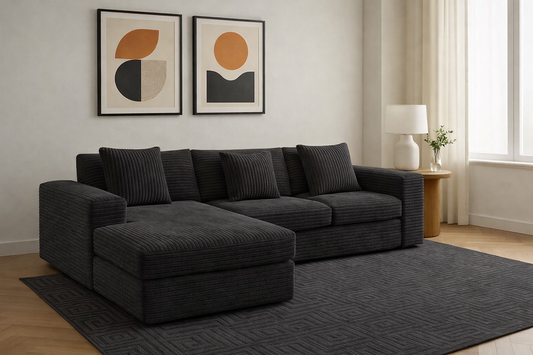 MYINDA L-Shaped Sectional Modular Sofa – Corduroy Compressed Sofa with Movable Ottoman (Double-Left)